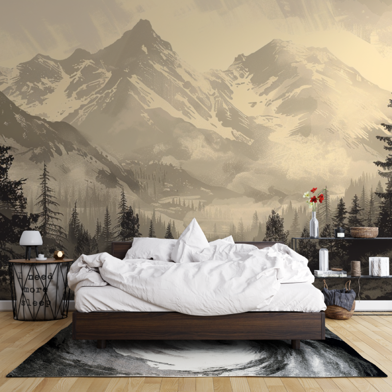 Vintage Sepia Pine and Mountain Wallpaper | Murals Wallpaper