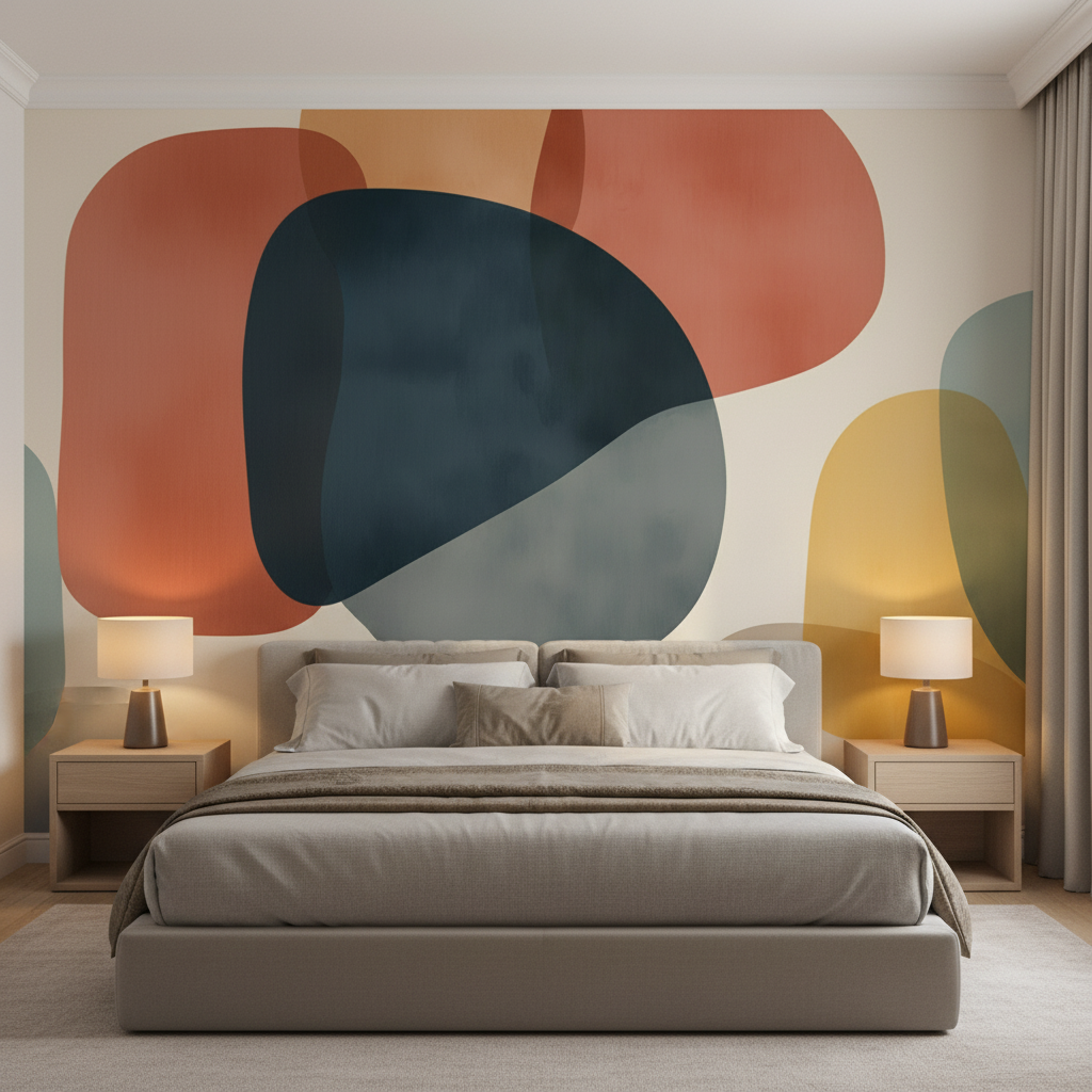 Boho Organic Abstract Shapes Mural Wallpaper