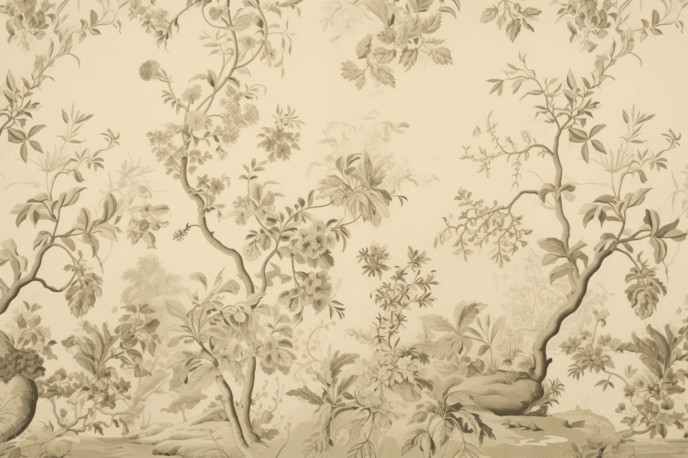 Beige Floral Toile Wallpaper | Murals Wallpaper