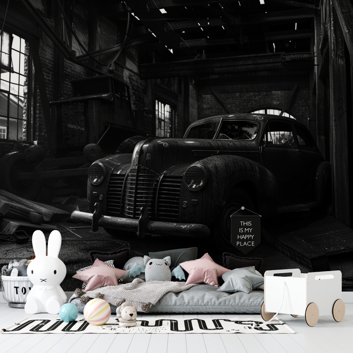 Vintage Black and White Car Wallpaper | Murals Wallpaper