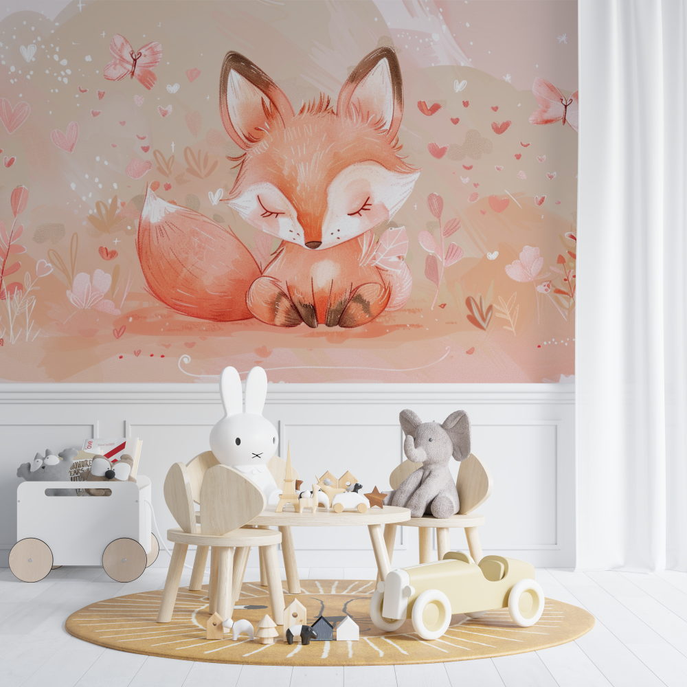 Watercolor Baby Fox Wallpaper Girl | Murals Wallpaper