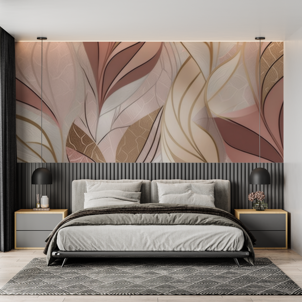 Papier Peint Rose Poudré Et Doré - Salon