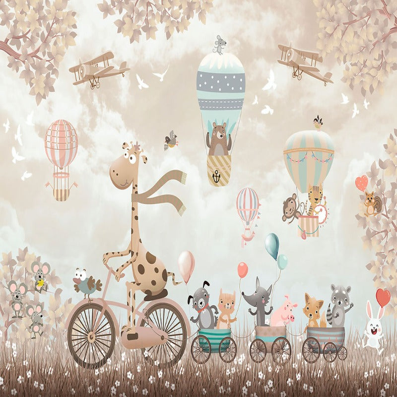 Beige Giraffe on Bicycle Wallpaper | Murals Wallpaper