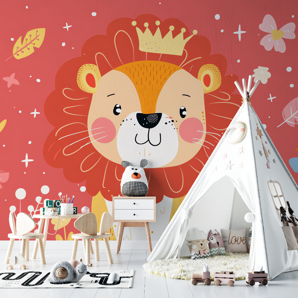 Red Baby Lion Wallpaper | Murals Wallpaper