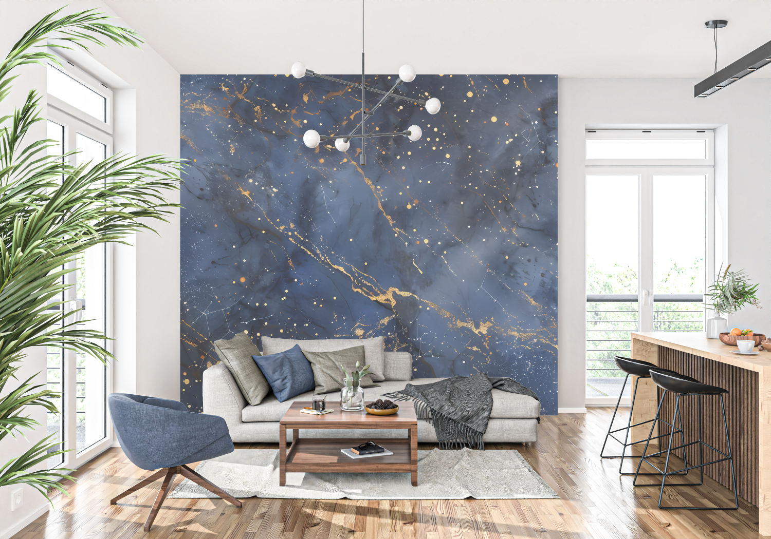 Blue and Gold Wallpaper for Bedroom | Murals Wallpaper