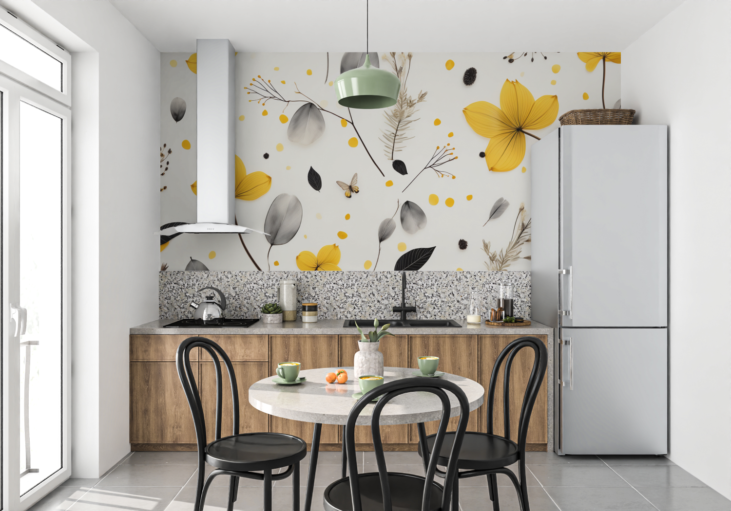 Yellow and Gray Floral Wallpaper | Murals Wallpaper