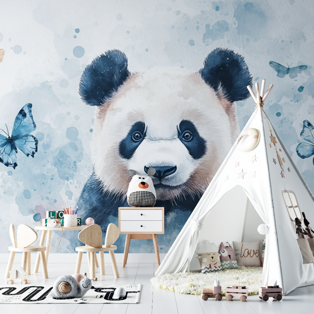 Panda and Butterflies Wallpaper | Murals Wallpaper