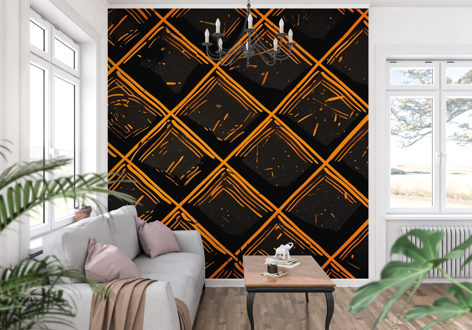 Orange and Black Pattern Wallpaper | Murals Wallpaper