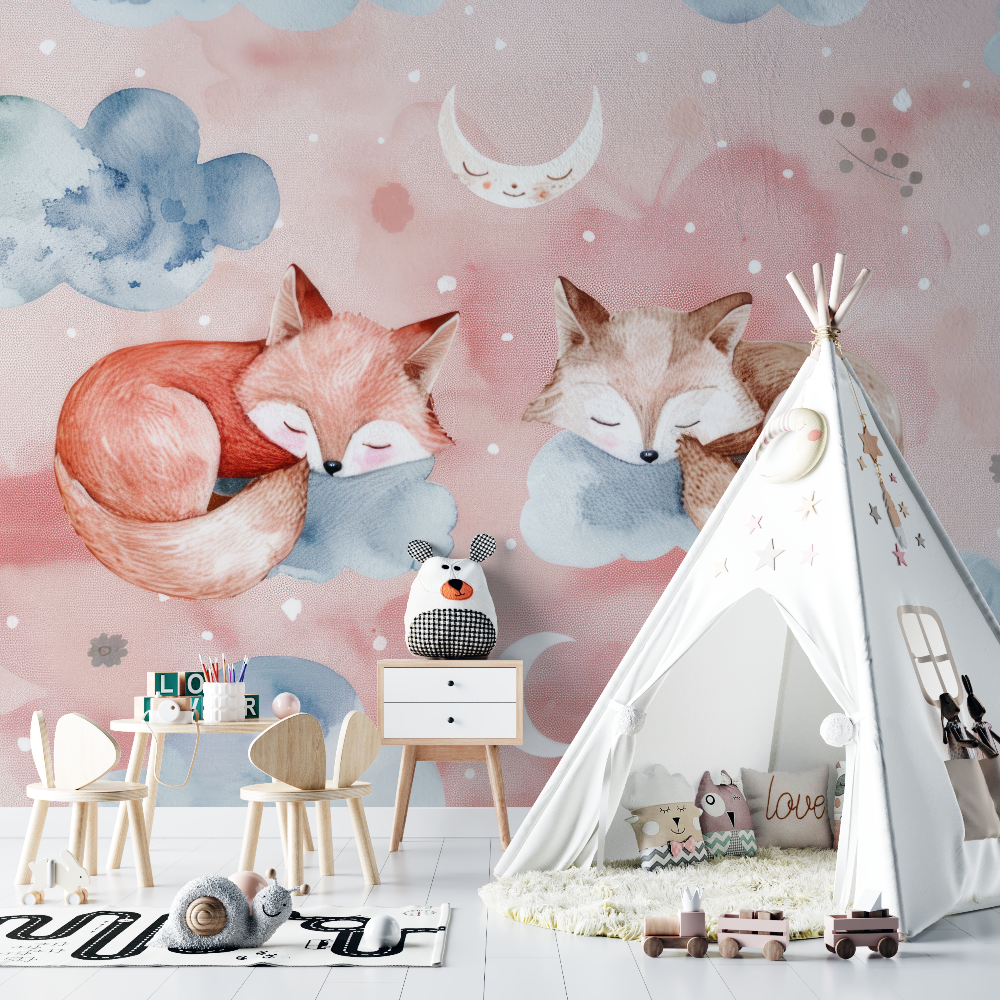 Fox Balloon Pink Wallpaper | Murals Wallpaper