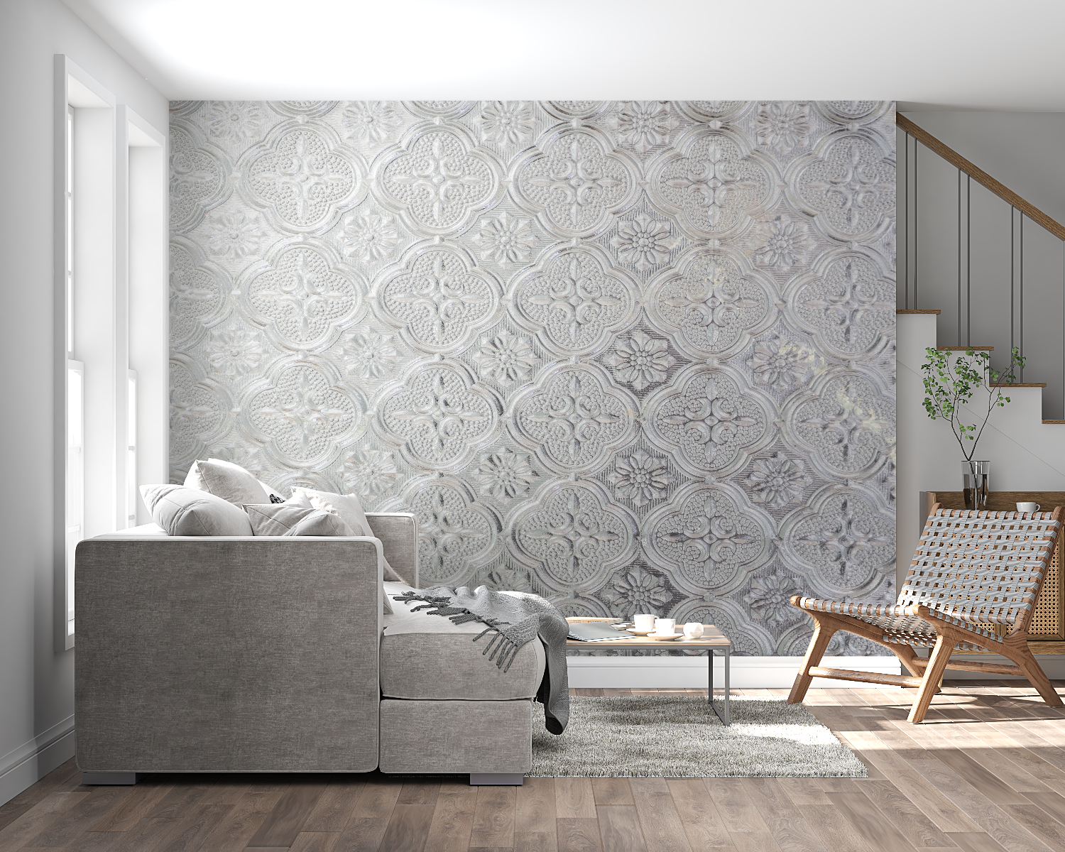 Silver Gray Baroque Wallpaper | Murals Wallpaper
