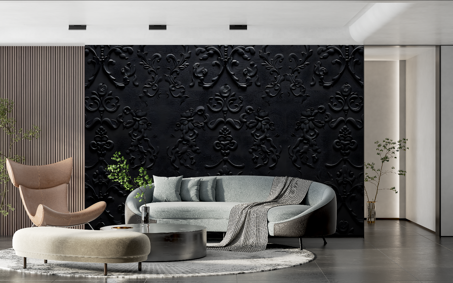 Black and Silver Baroque Wallpaper | Murals Wallpaper