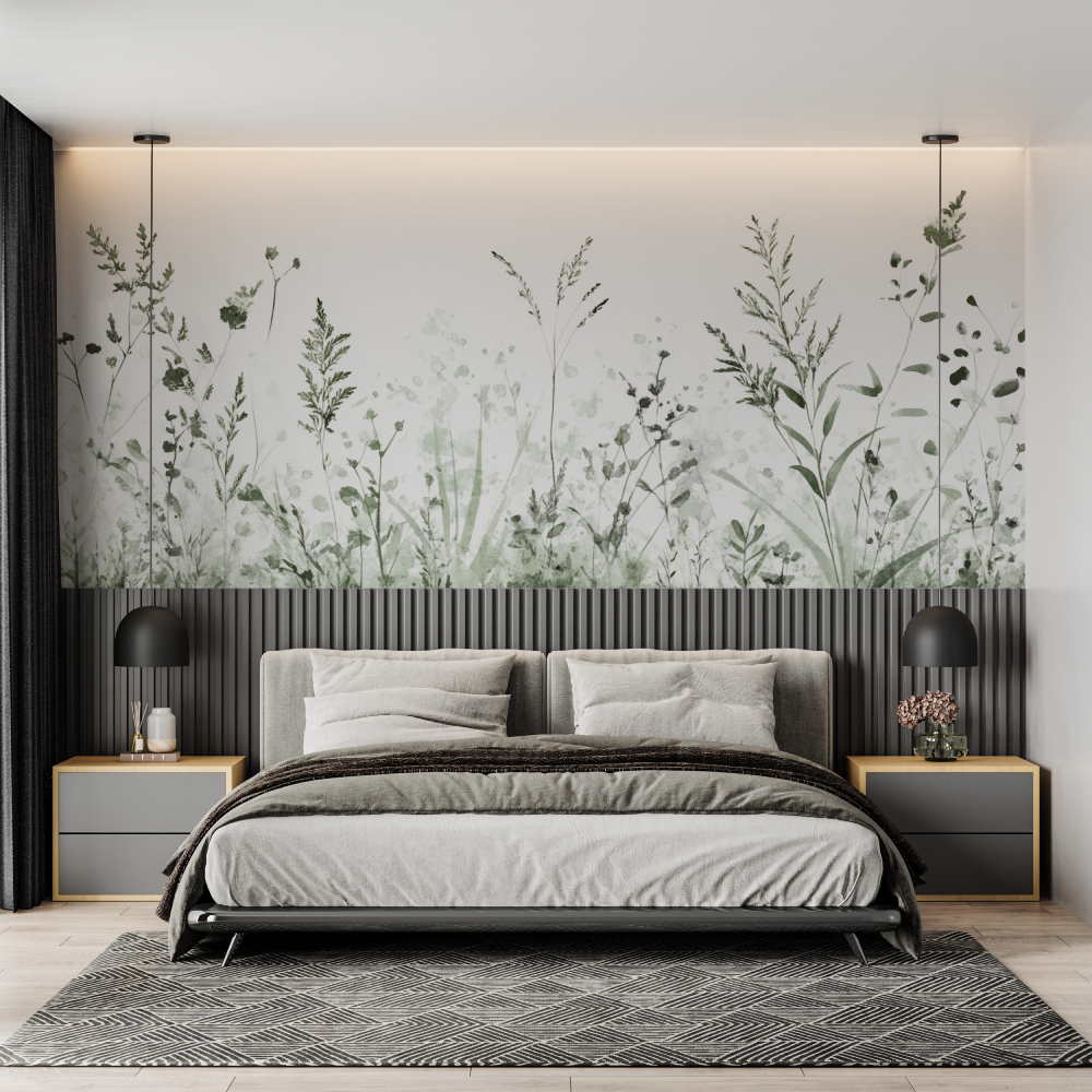 Watercolor Wild Plant Silhouettes Wallpaper | Murals Wallpaper
