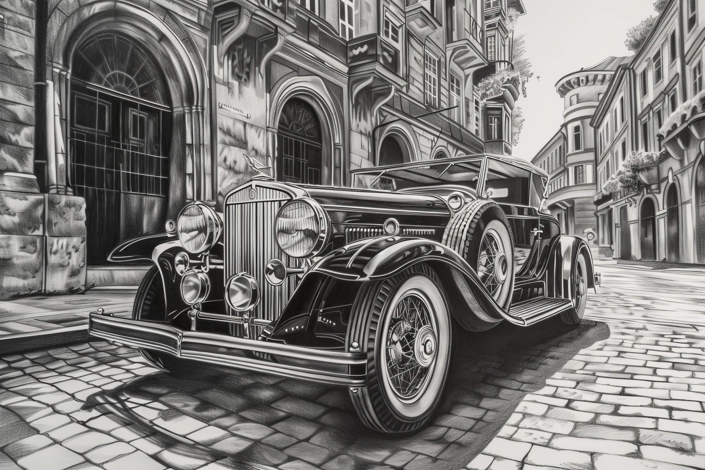 Black and White Car Drawing Wallpaper | Murals Wallpaper