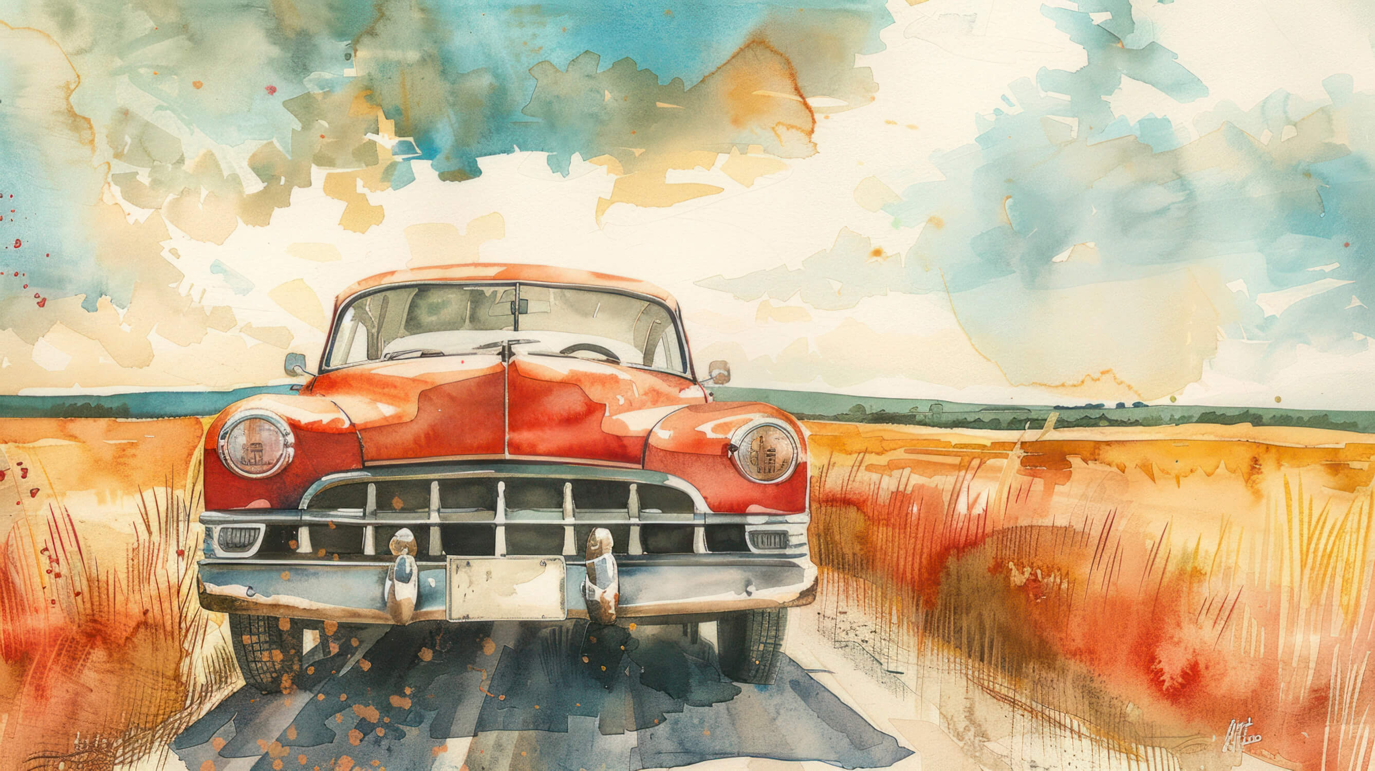 Vintage Car Watercolor Wallpaper | Murals Wallpaper