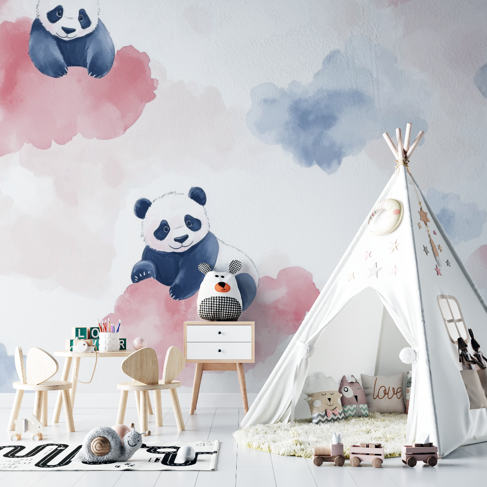Pastel Panda and Clouds Wallpaper | Murals Wallpaper
