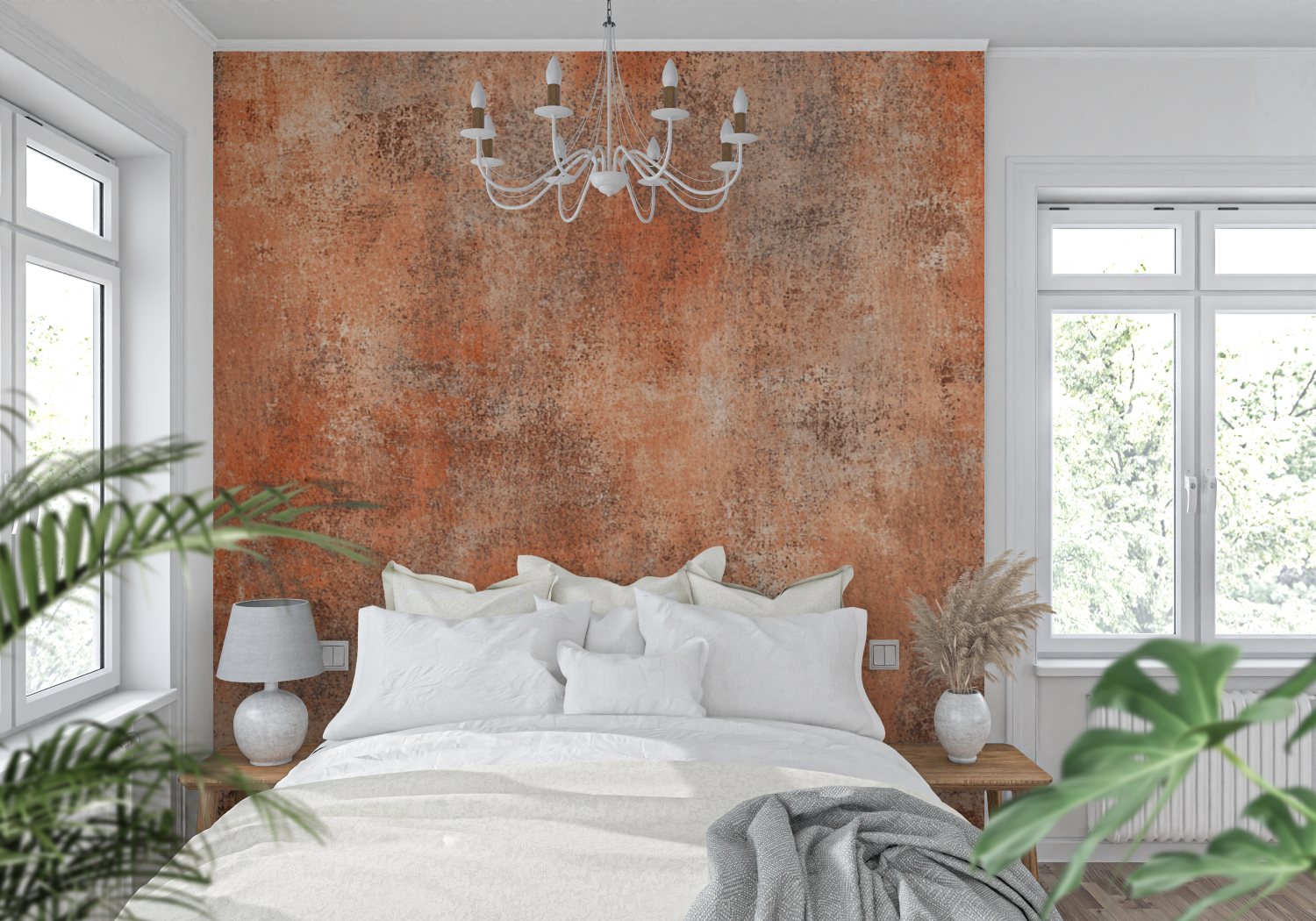 Terracotta Linen Textured Wallpaper | Murals Wallpaper