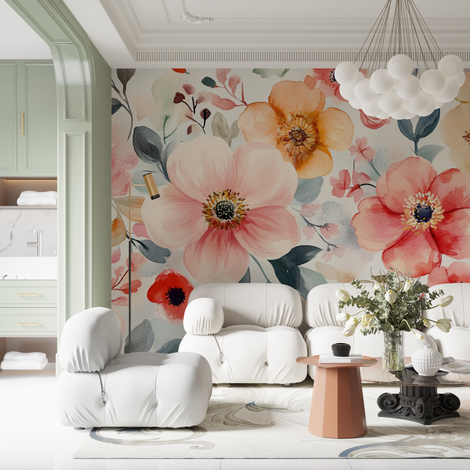 Delicate Bohemian Floral Watercolor Wallpaper | Murals Wallpaper