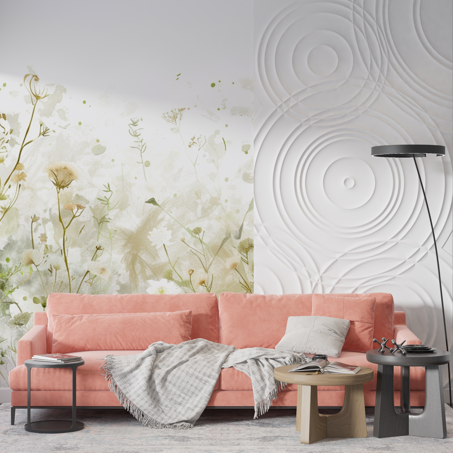 Aquarellfarbenes Papier mit Blumenmuster auf der Wand