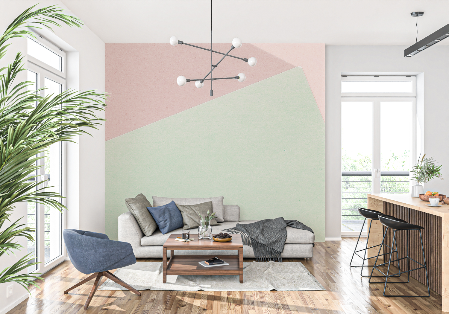 Pastel Pink and Green Wallpaper | Murals Wallpaper