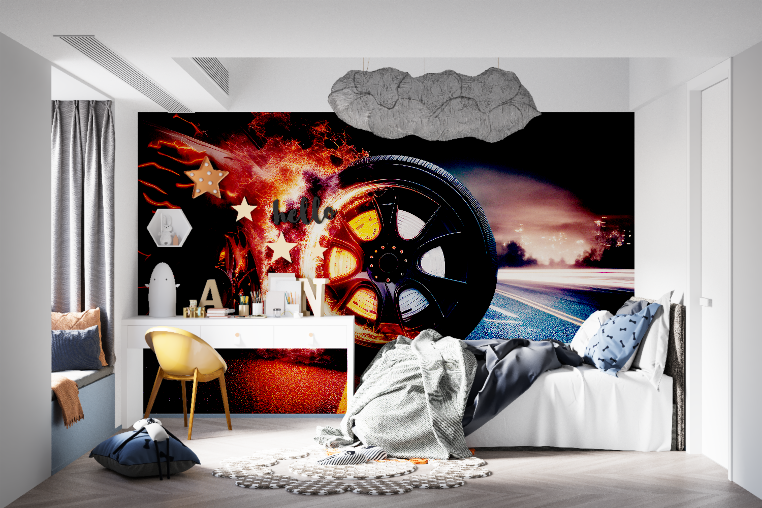 Burning Car Wheel Wallpaper | Murals Wallpaper