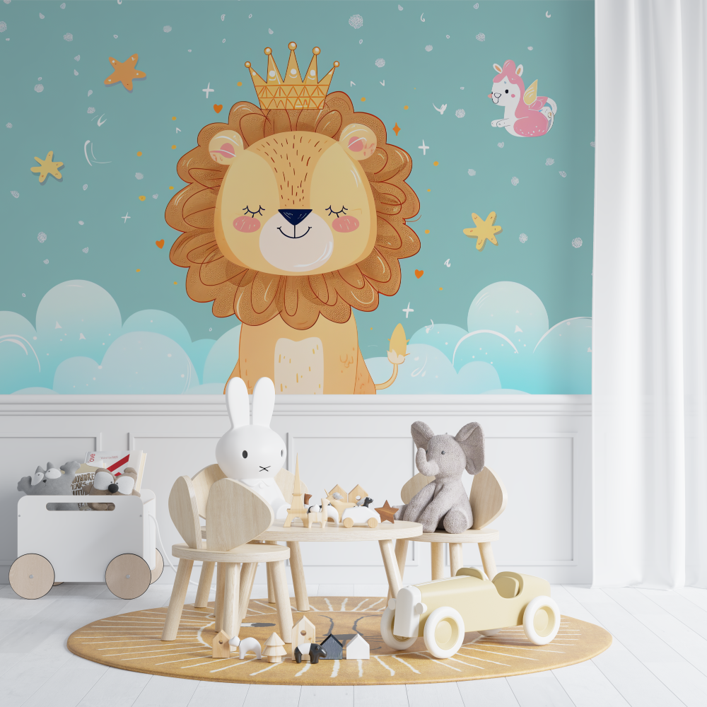 Turquoise Baby Lion Wallpaper | Murals Wallpaper