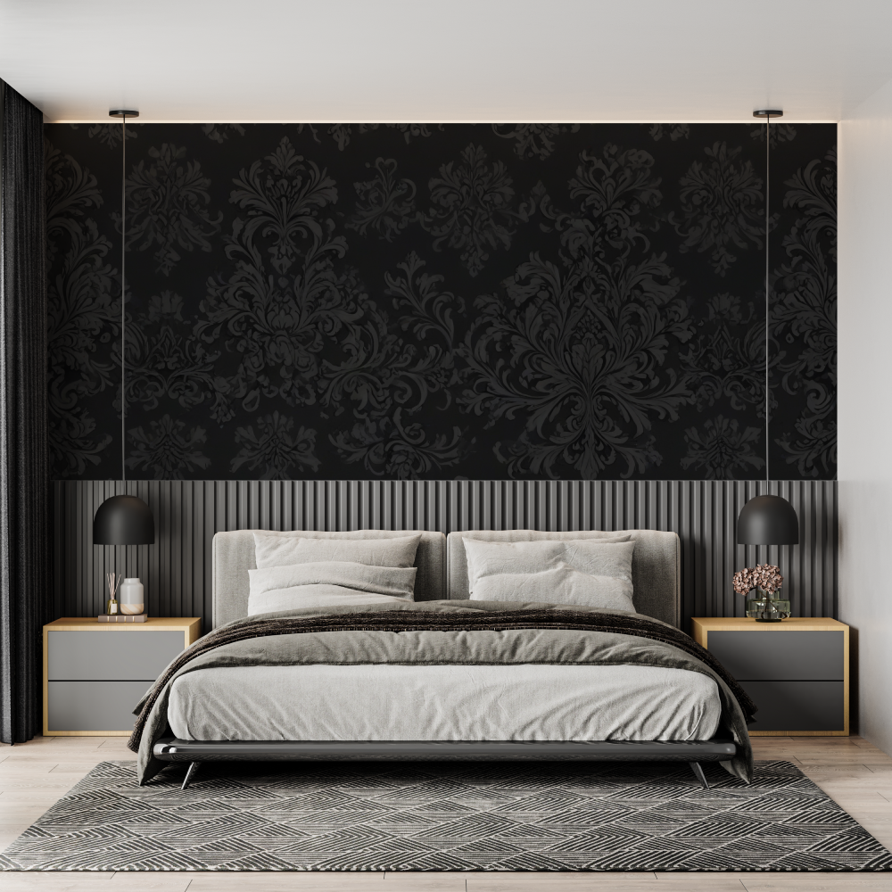 Barockes Papier in Schwarz und Silber – Schlafzimmer für Erwachsene
