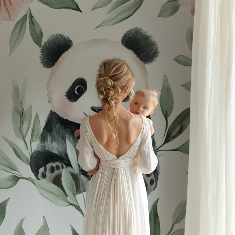 Watercolor Panda and Foliage Wallpaper | Murals Wallpaper