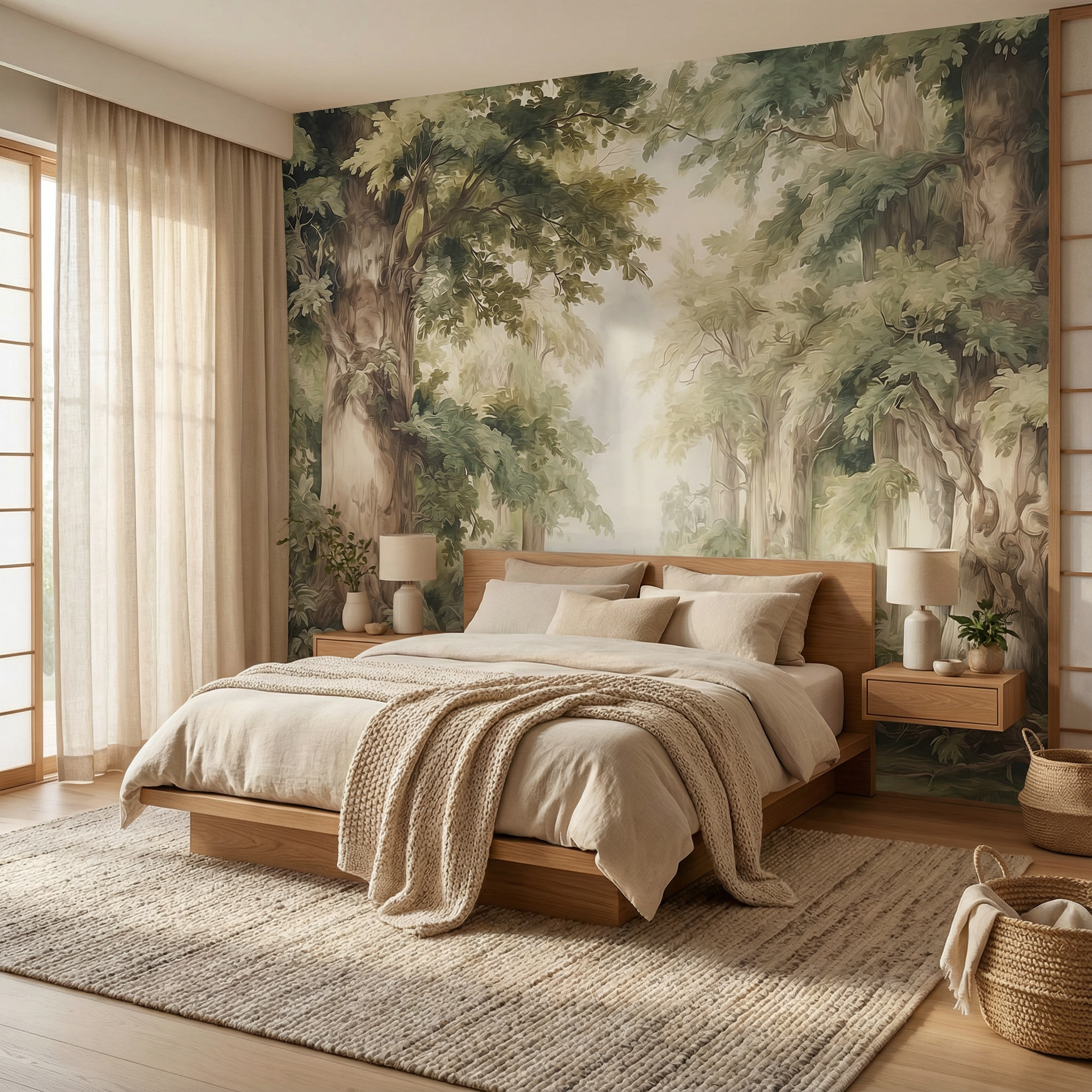 Vintage Pastel Forest Landscape Mural Wallpaper