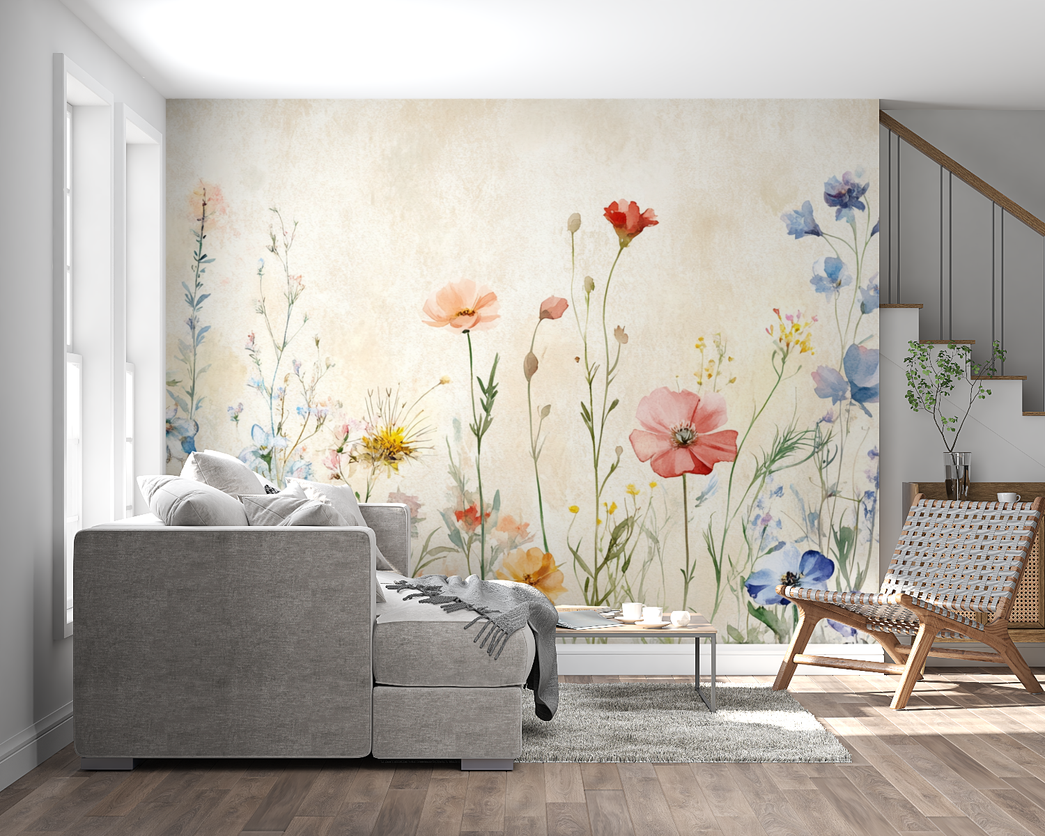 Watercolor Flowers and Herbs Wallpaper | Murals Wallpaper