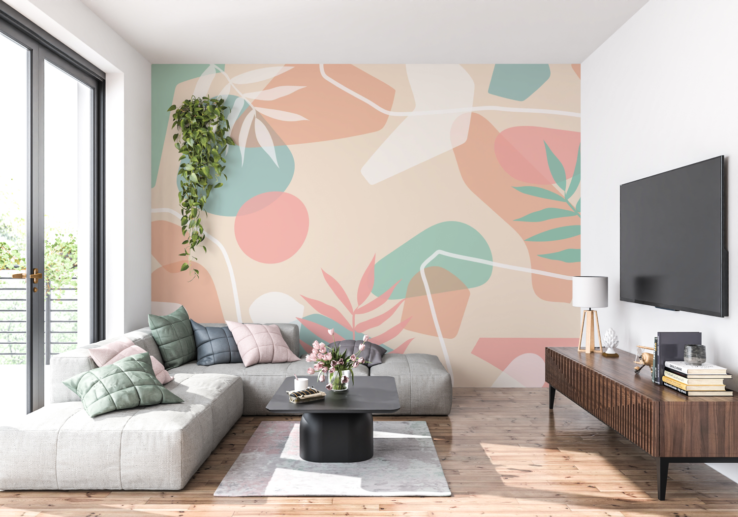 Tropical Green and Pink Wallpaper | Murals Wallpaper