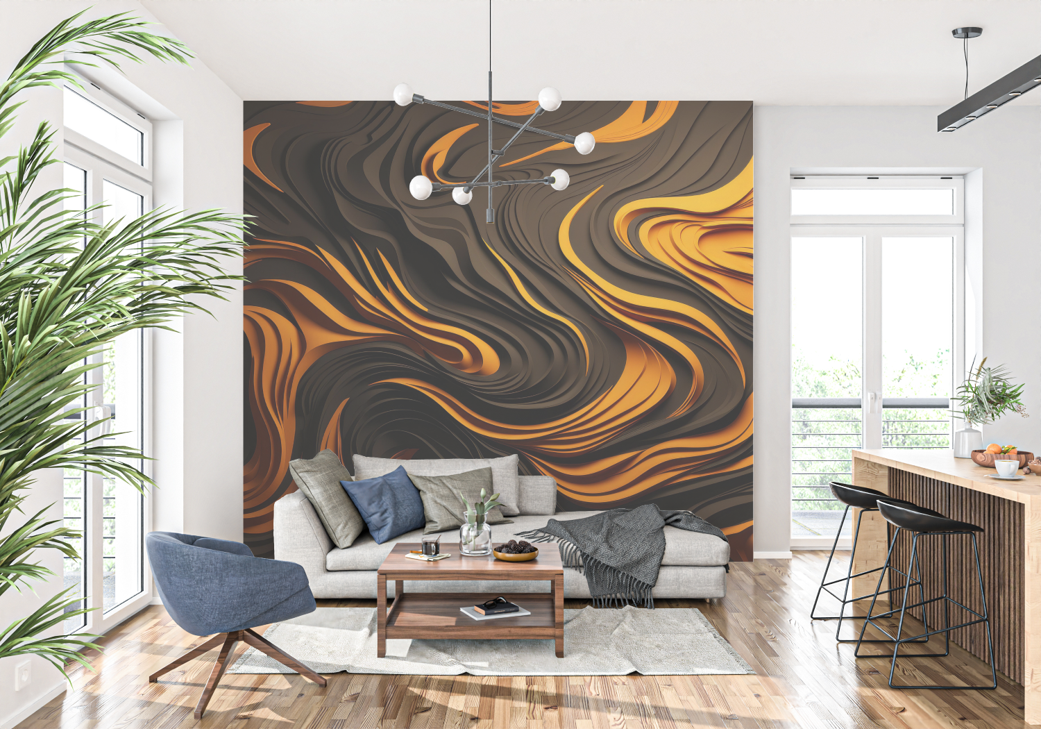Orange and Black Design Wallpaper | Murals Wallpaper