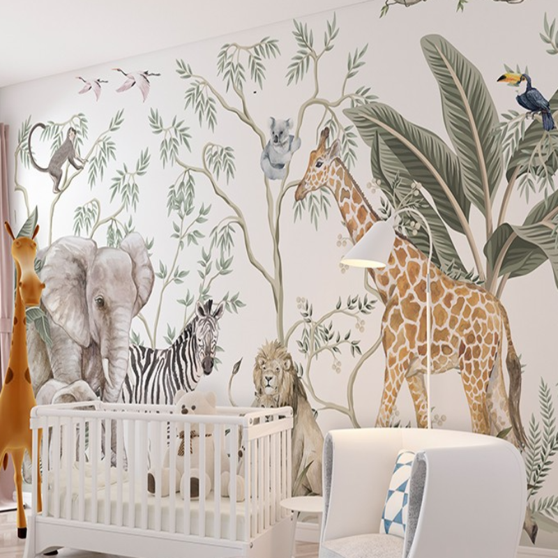 Animal Wallpaper <br/> Giraffe and Elephant Safari | Murals Wallpaper