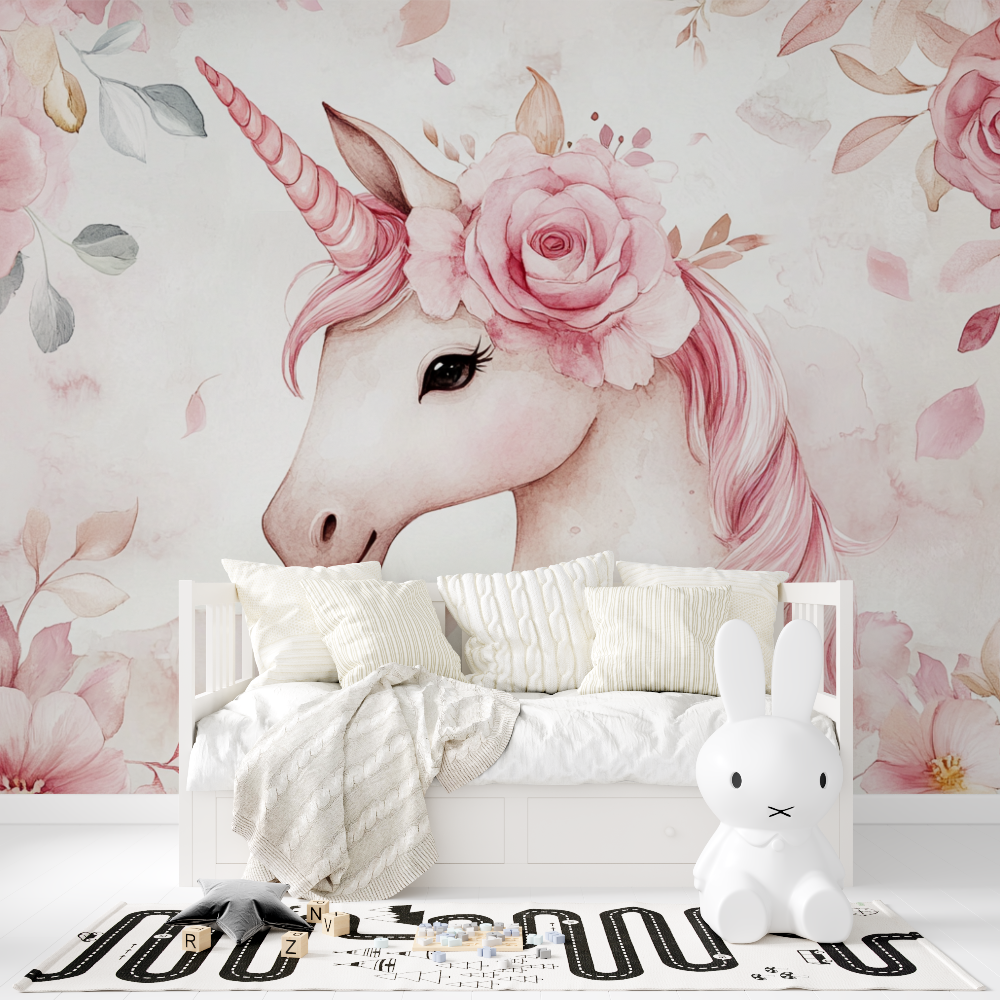 Royal Unicorn and Pink Flower Wallpaper | Murals Wallpaper