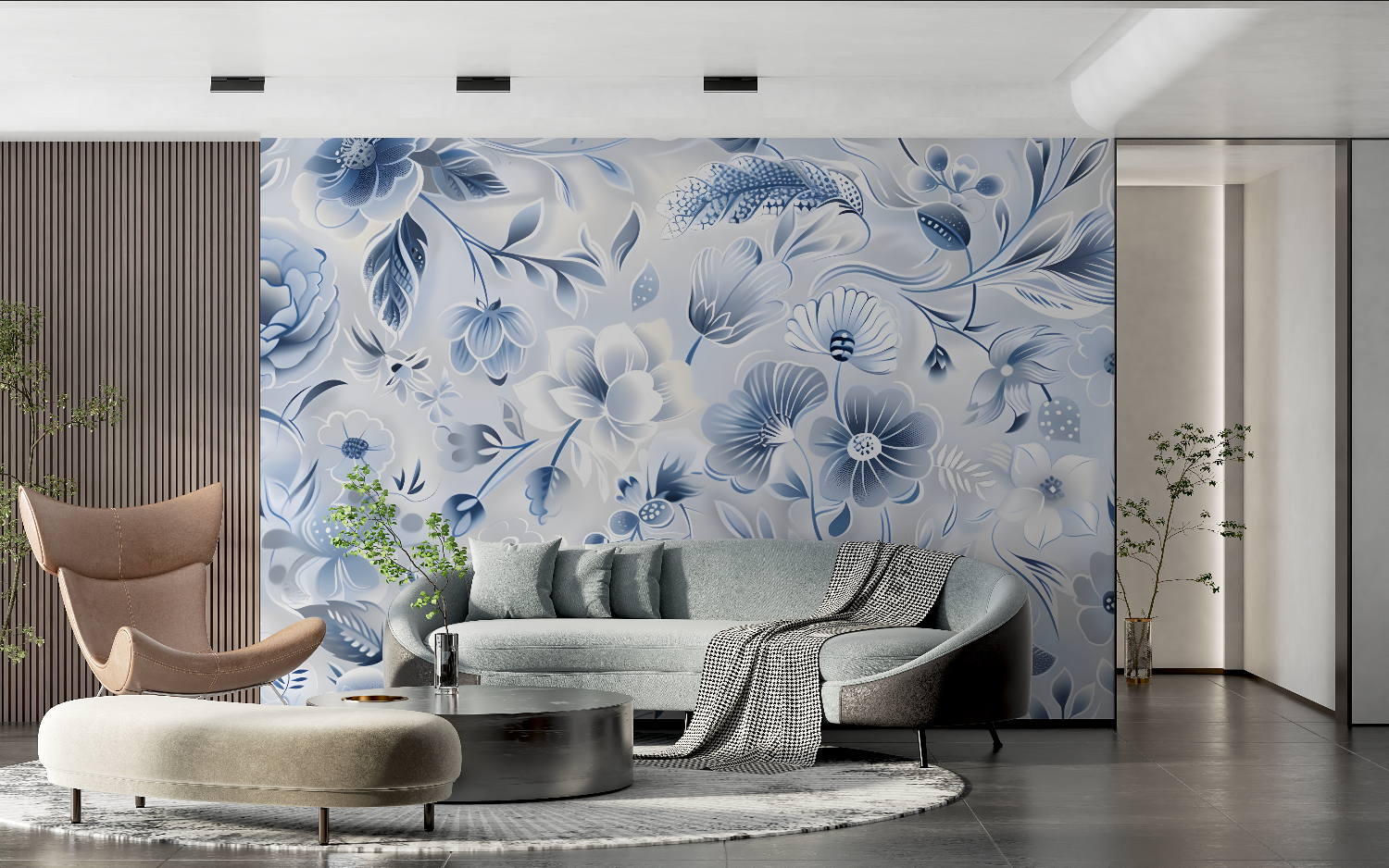 Pastel Blue Floral Wallpaper | Murals Wallpaper