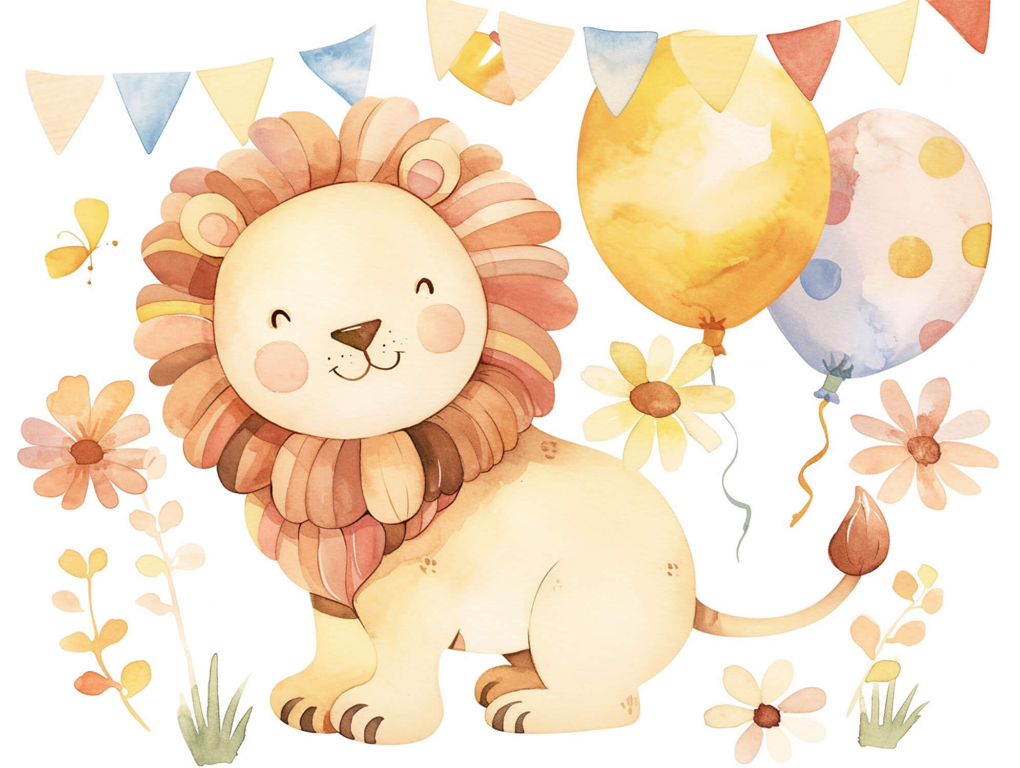 Lion and Colorful Balloons Wallpaper | Murals Wallpaper