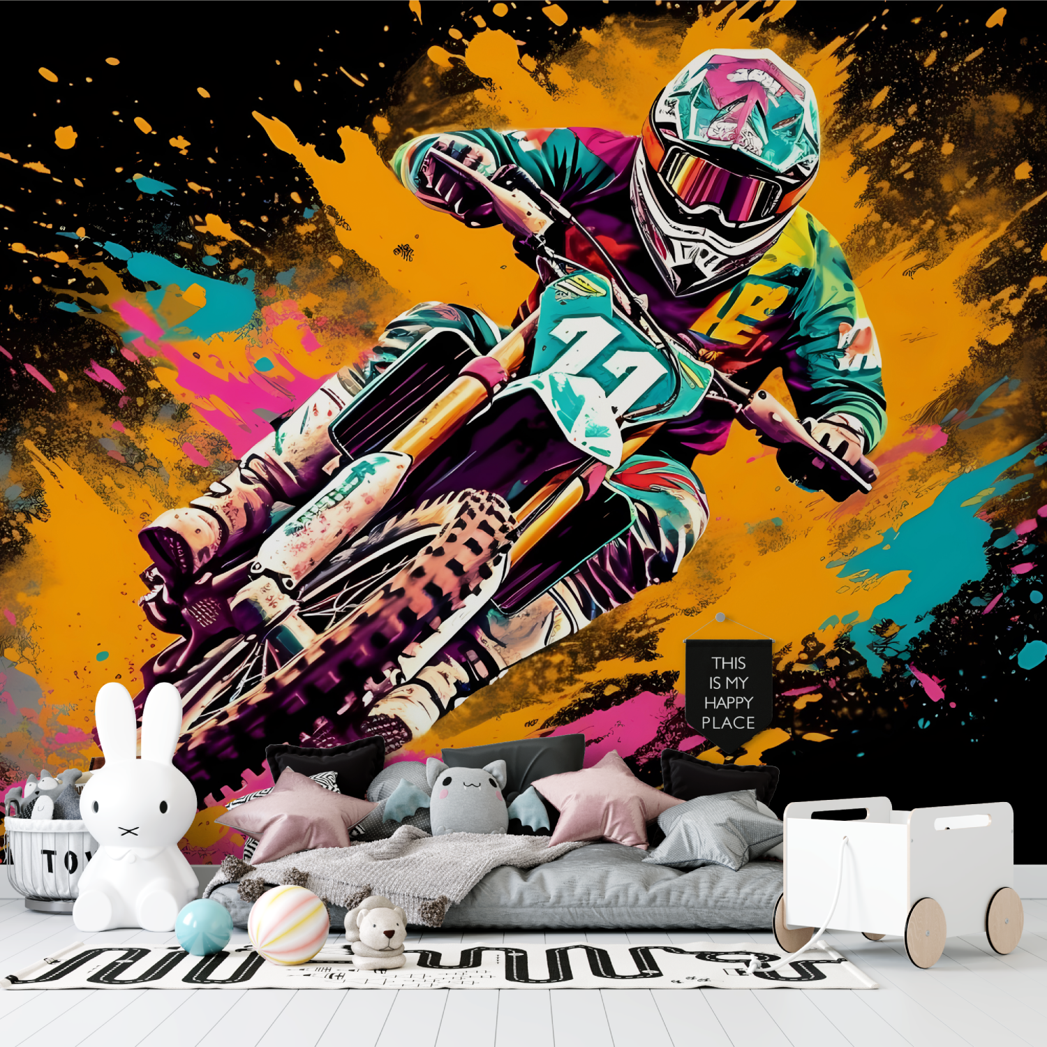 Tapeten-Graffiti-Motocross-Tapisserie Garcon