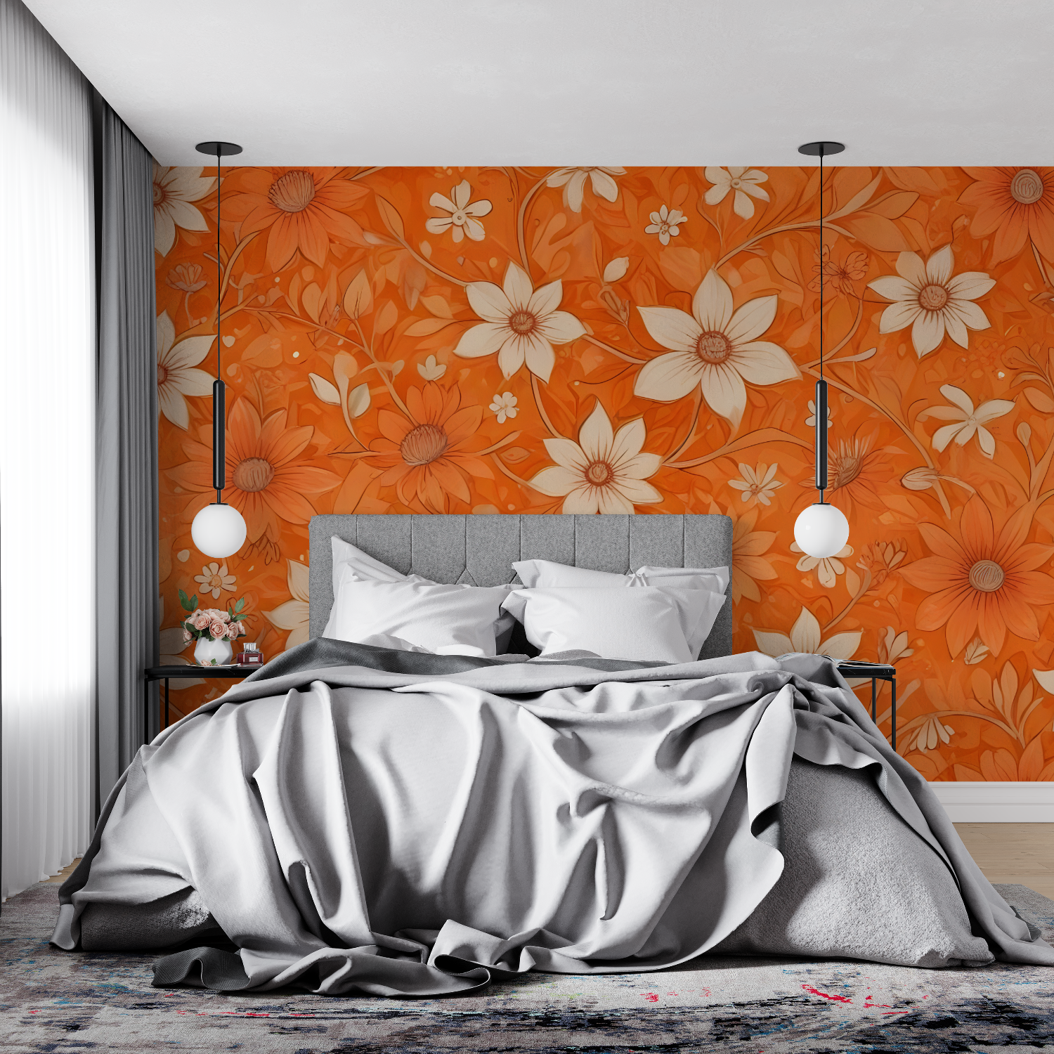 Vintage Orange Flowers Wallpaper | Murals Wallpaper