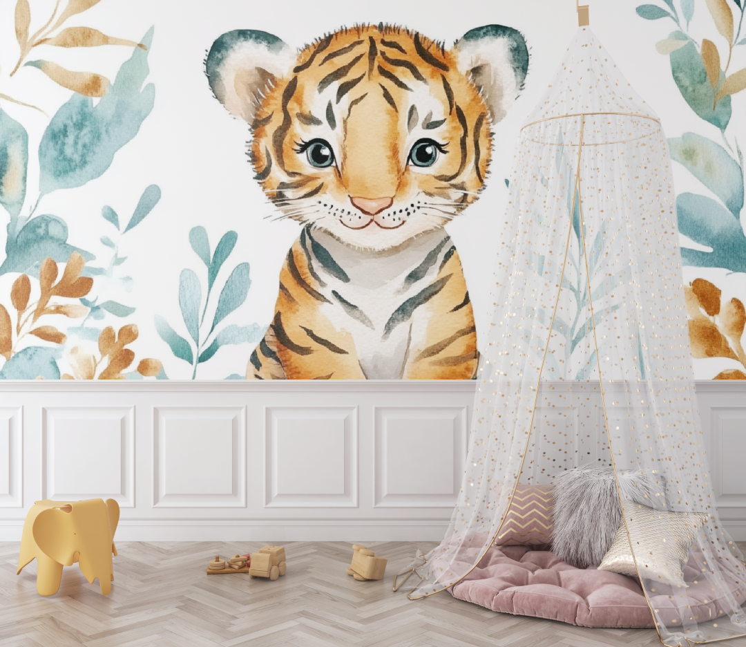Tiger Wallpaper with Minimalist Patterns | Murals Wallpaper