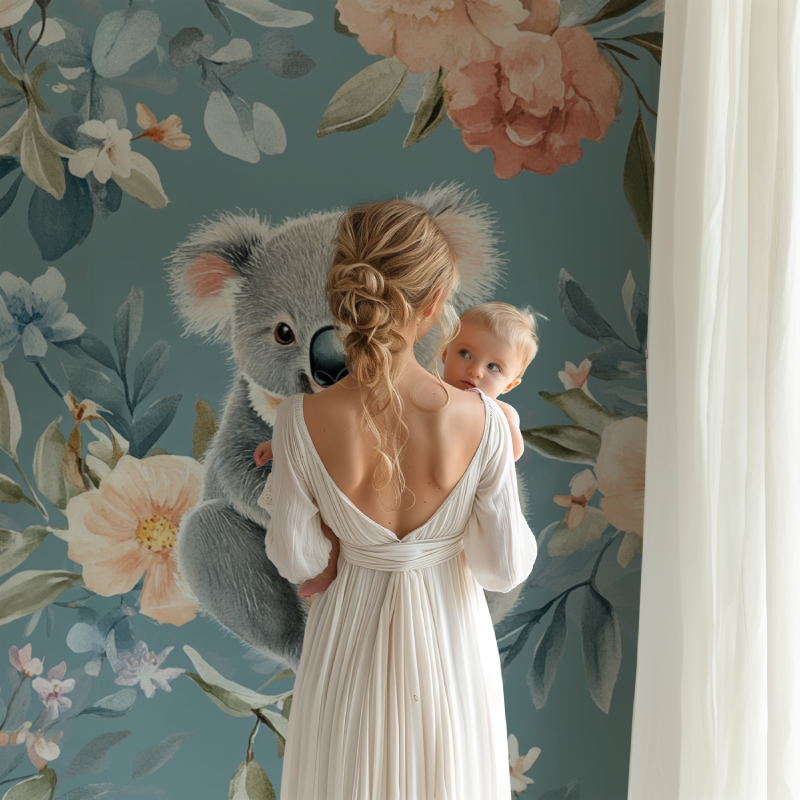 Koala Wallpaper and Flower Rug | Murals Wallpaper