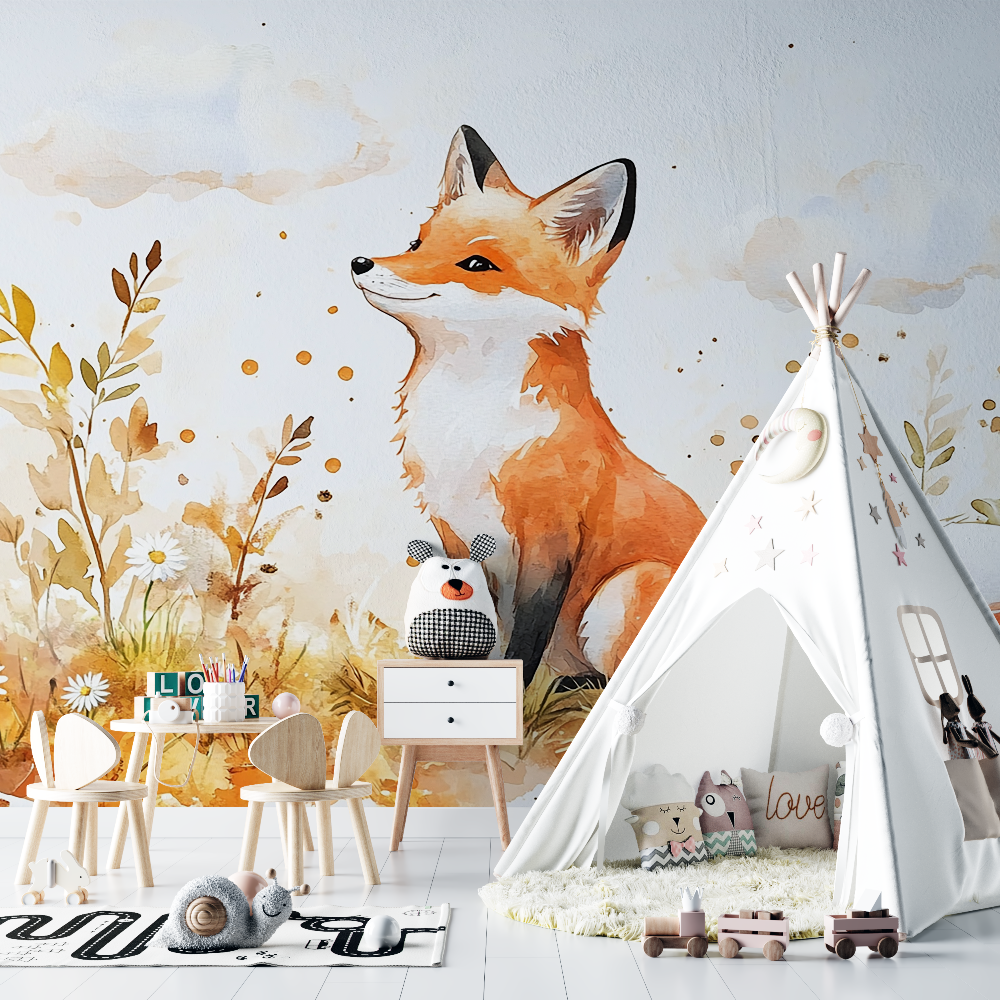 Watercolor Baby Fox Wallpaper | Murals Wallpaper
