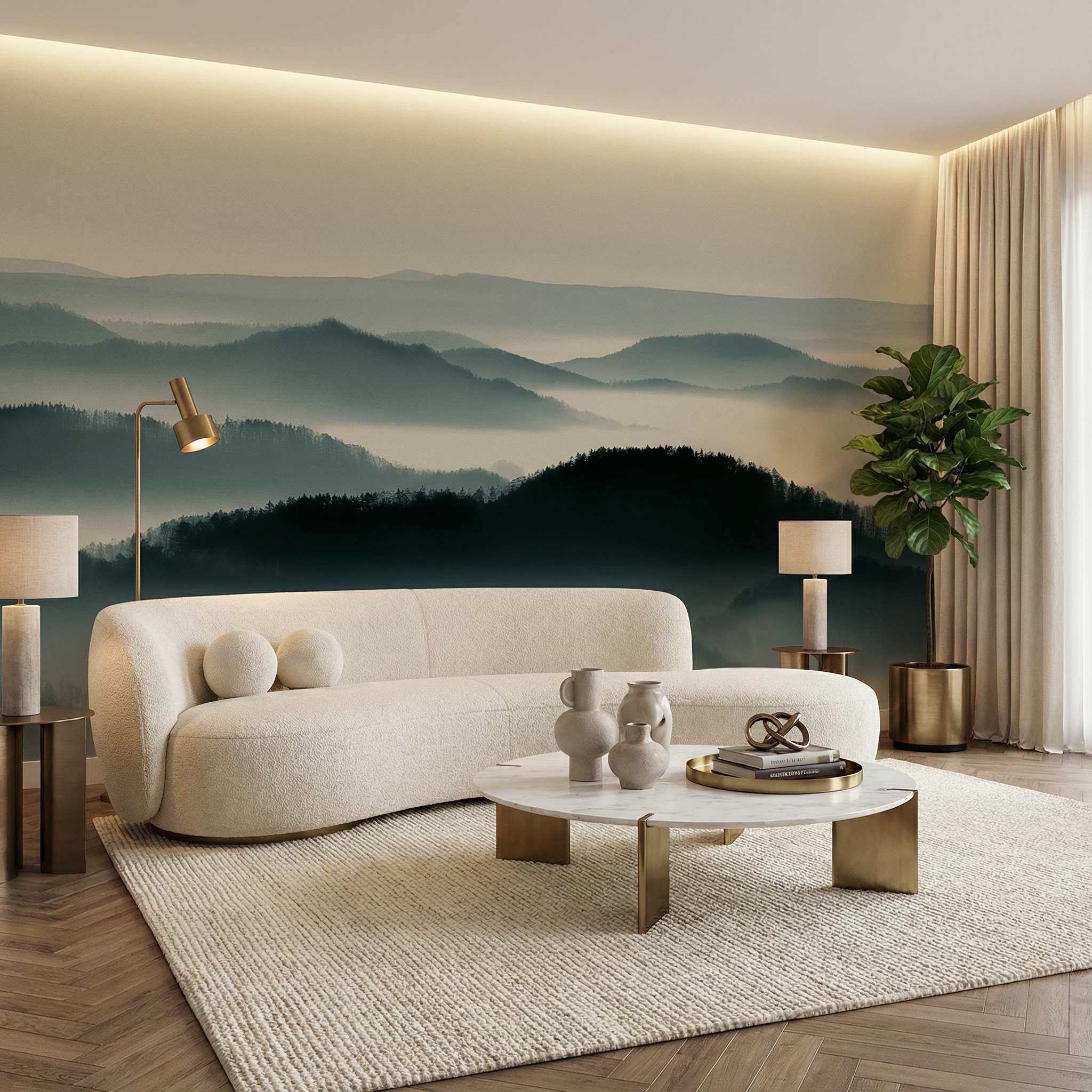 Misty Horizon Peaks Mural Wallpaper