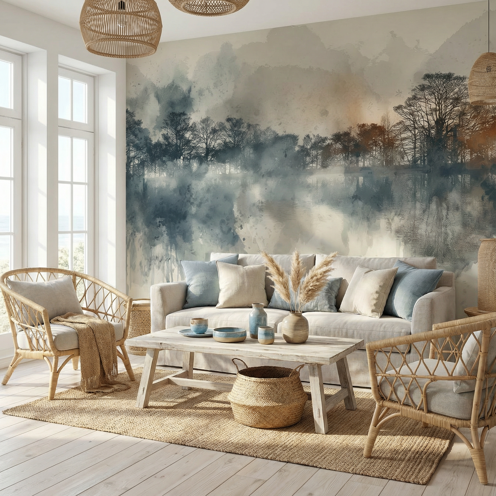 Abstract Watercolor Forest Mural Wallpaper