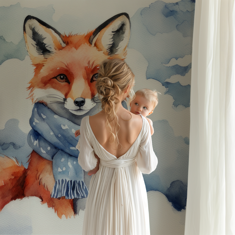 Pastel Blue Fox Wallpaper | Murals Wallpaper