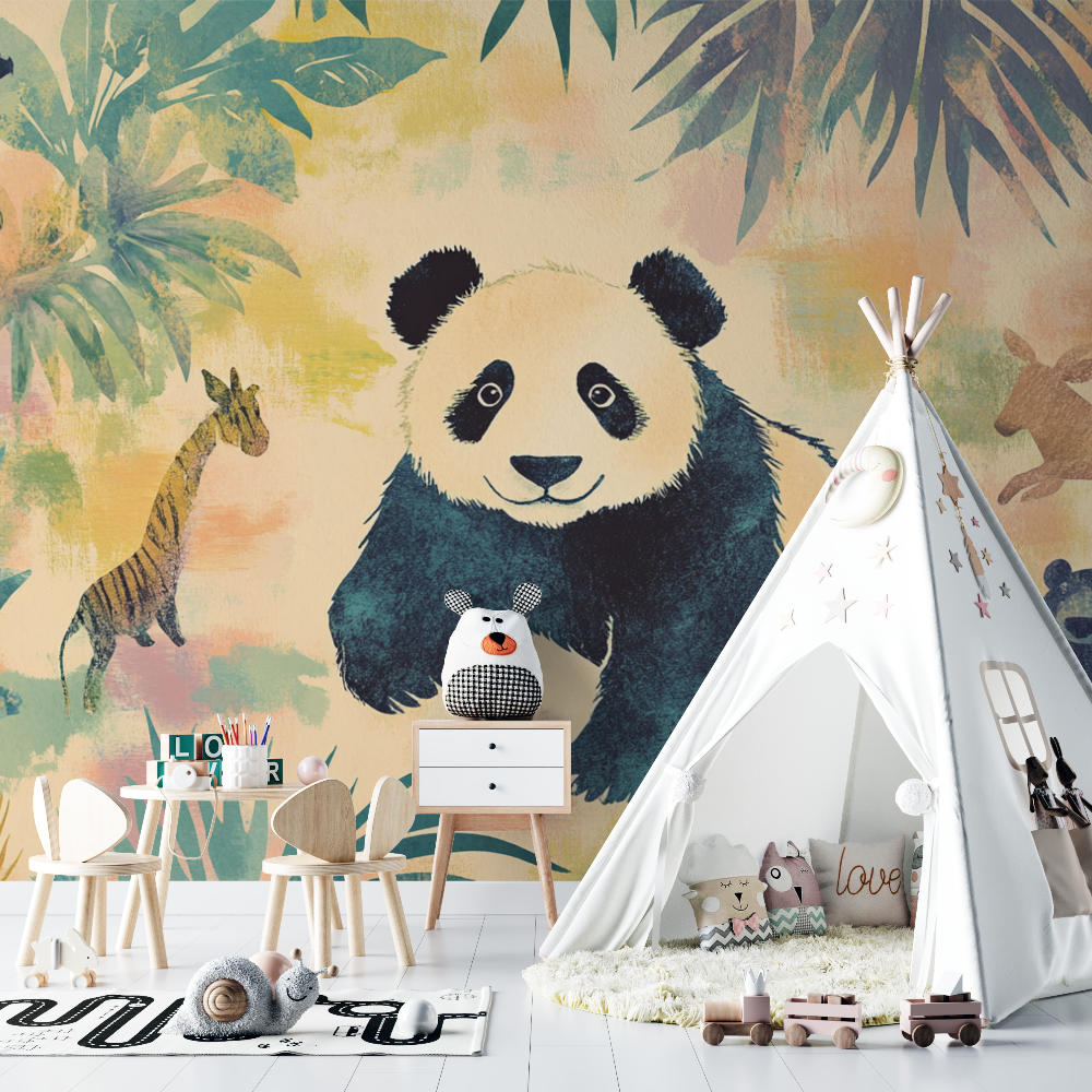 Panda and Jungle Animals Wallpaper | Murals Wallpaper