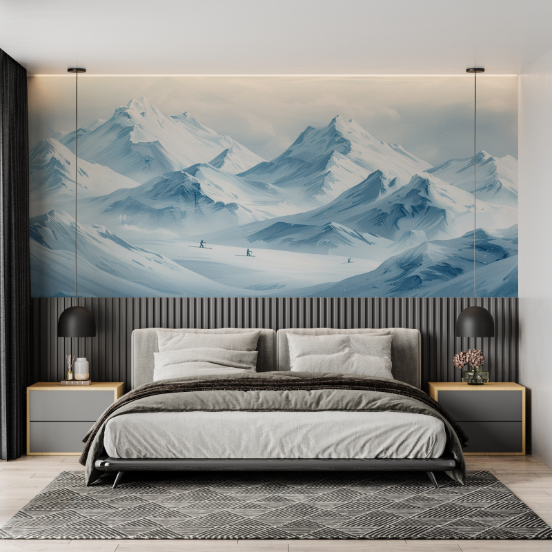Mountain Skiers Blue Wallpaper | Murals Wallpaper