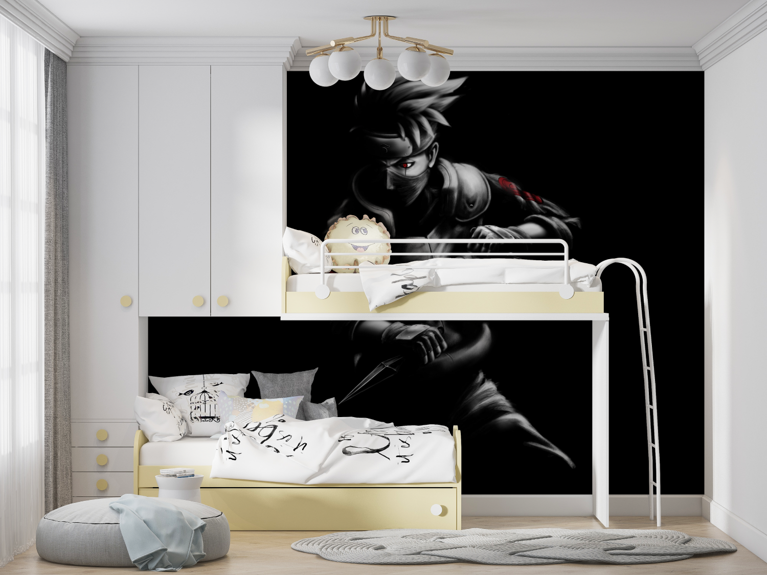Naruto Kakashi Black and White Red Wallpaper | Murals Wallpaper