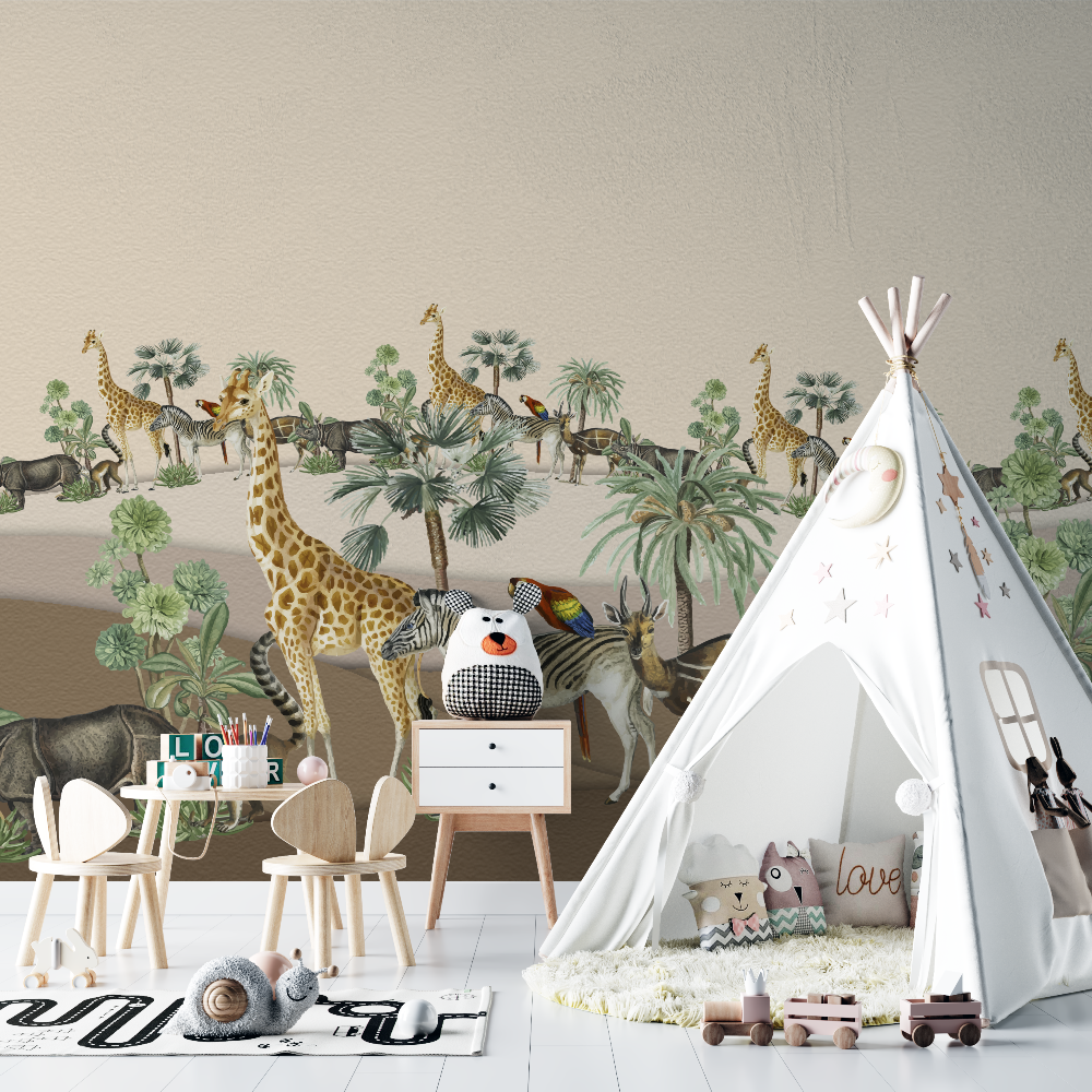 Lion and Safari Animals Wallpaper | Murals Wallpaper