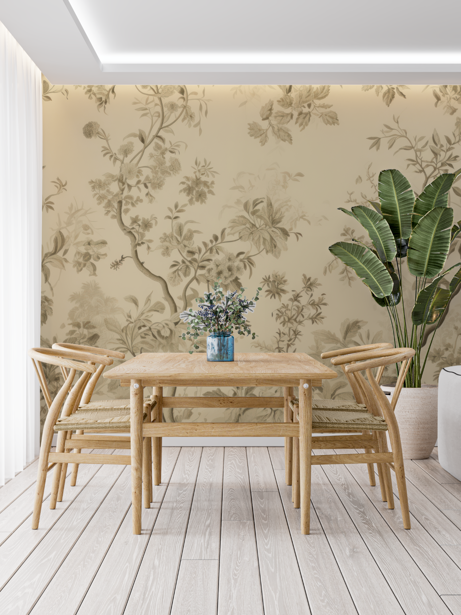 Beige Floral Toile Wallpaper | Murals Wallpaper
