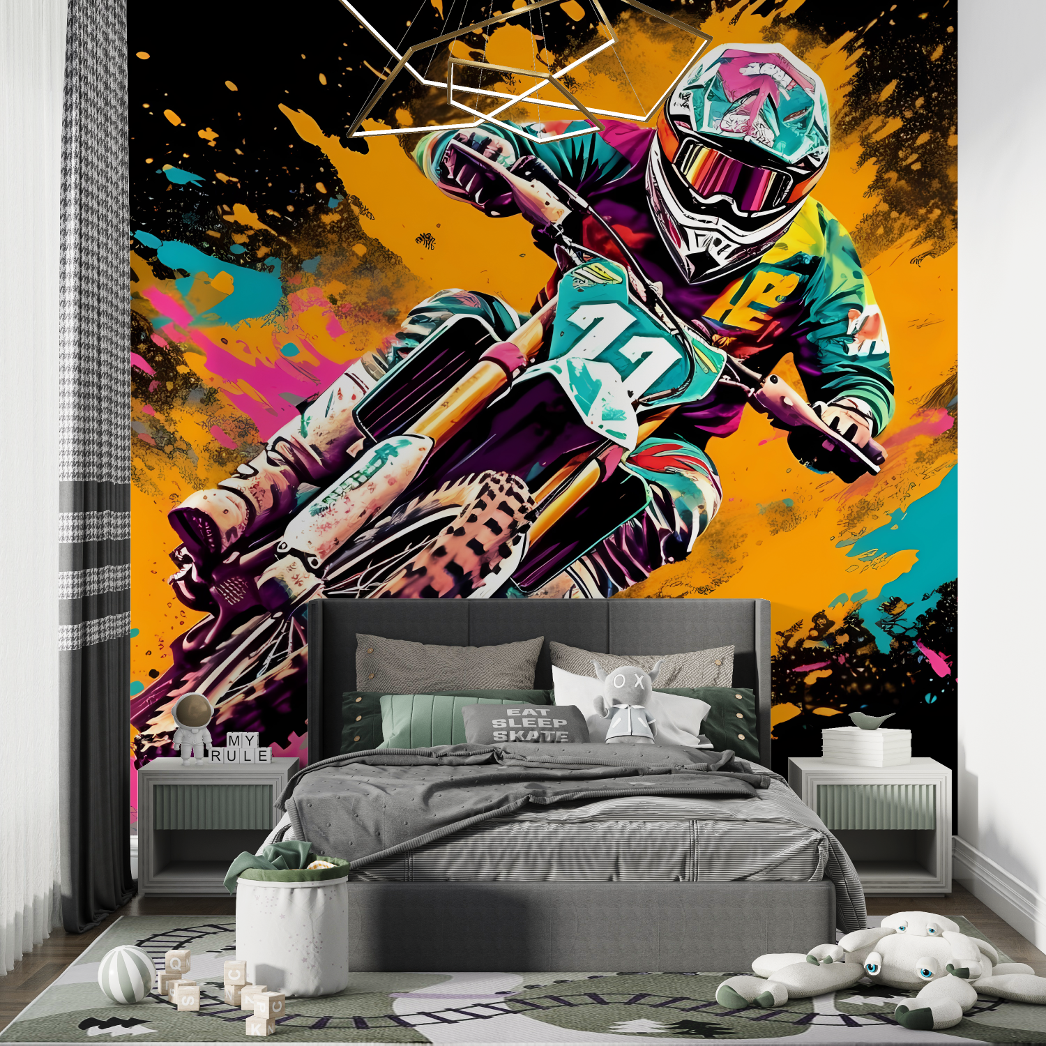 Tapeten-Graffiti-Motocross-Schlafzimmer