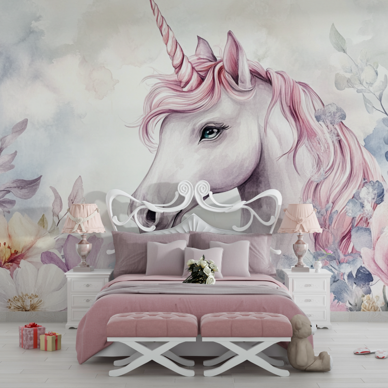 Unicorn Floral Wall Mural Wallpaper | Murals Wallpaper